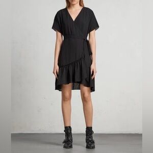 ALL SAINTS Rene Dress Black Wrap V Neck Mini Dress Size 0 or XS